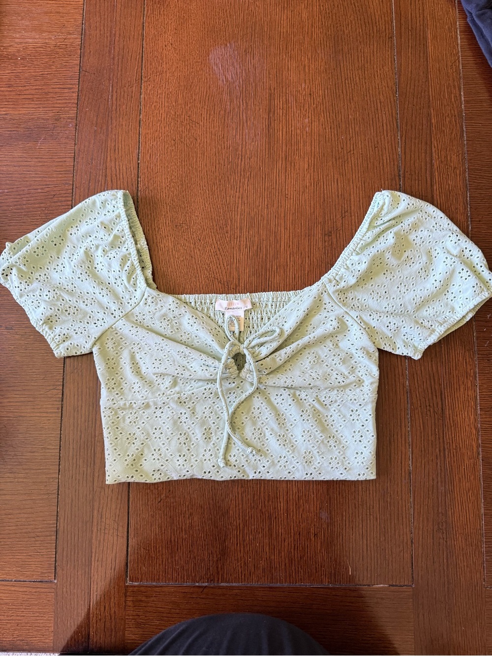 URBAN Romantics Light Sage Eyelet Tie-Front Crop Top